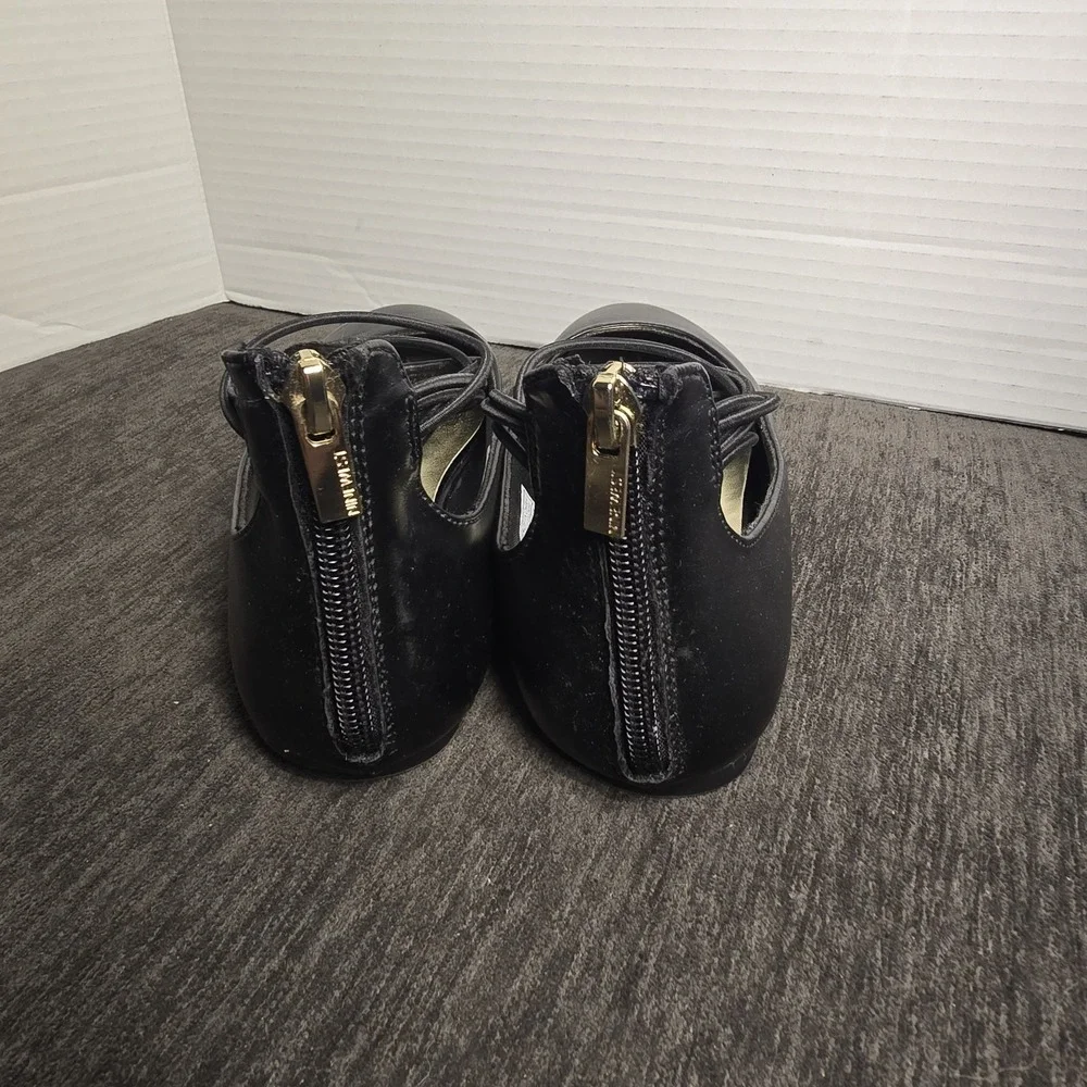Nine West Girls Black Ankle Strap Ballet Flats Round Toe Back Zip Size 3